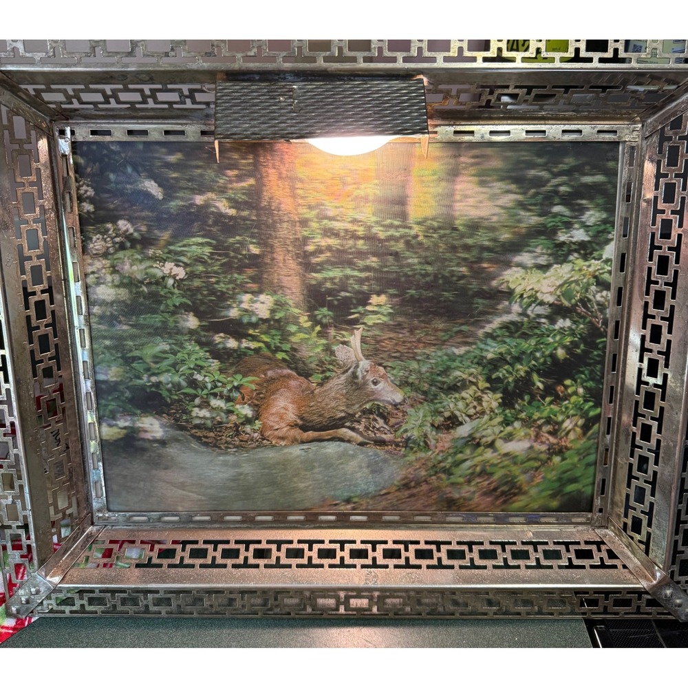 Lenticular 60s  Lighted Deer Picture Frame Ornate Metal Fretwork Woodland 19x15